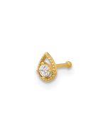 Luzine 14K 20 Gauge Polished CZ Teardrop Nose Stud