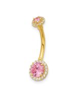 Aurayne 14K 14 Gauge Polished Pink and White CZ Navel/Belly Ring