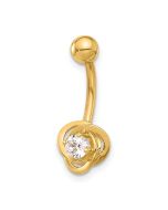 Solenne 14K 14 Gauge Polished CZ Love Knot Navel/Belly Ring
