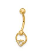 Lyra 14K 14 Gauge Polished CZ Heart Dangle Navel/Belly Ring