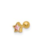 Amara 14k 22 Gauge Polished and Beaded Pink CZ Star Labret Stud