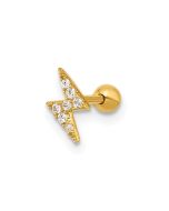 Luzine 14k 18 Gauge Polished CZ Lightning Bolt Labret Stud