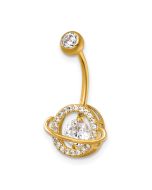 Vesper 14k 16 Gauge Polished Moving/Vibrant CZ Saturn/Planet Navel Ring
