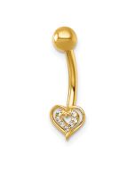 Solea 14k 14 Gauge Polished CZ Double Heart Navel Ring