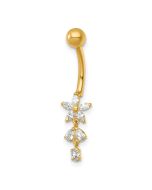 Ophira 14k 14 Gauge Polished CZ Dangling Flower Navel Ring
