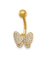 Solenne 14k 14 Gauge Polished Pave CZ Butterfly Navel Ring