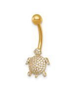 Cadenza 14k 14 Gauge Polished Pave CZ Turtle Navel Ring