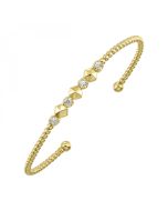 14K Yellow Gold 1/5 CTW Diamond Accented Beaded Open Cuff Bracelet