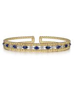 14K Yellow Gold Bujukan Cuff Bracelet with Marquise Sapphire and Round Diamonds