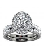 14k White Gold Oval Diamond Halo Diamond Engagement Set Top View