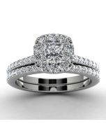 14k White Gold Princess Diamond Halo Engagement Set Top View