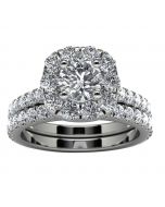 14k White Gold Halo Diamond Engagement Set Top View