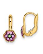 Turtle Bug 14K Children's Enamel Flower Leverback Earrings
