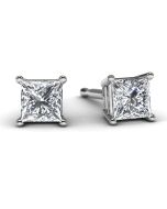 White Gold Princess Diamond Earrings Front View
