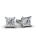 White Gold 1/5 TDW Princess Diamond Earrings Front View
