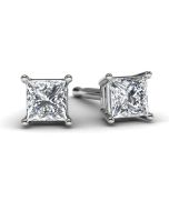 White Gold Princess Diamond Earrings Front View
