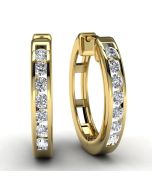 Yellow Gold .50 TDW Round Diamond Hoop Earrings Front View