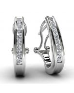 White Gold Round Diamond Hoop Earrings Front View