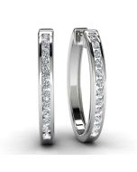 White Gold 1.0 TDW Round Diamond Hoop Earrings Front View