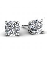 White Gold Diamond Solitaire Earrings Front View