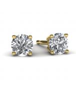 Yellow Gold Round Diamond Earrings Front View