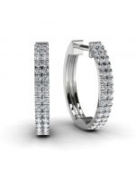 White Gold Round Diamond Hoop Earrings Front View