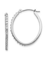 Celestine 14k White Gold Diamond Fascination Oval Hinged Hoop Earrings