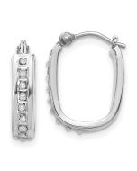 Celestine 14k White Gold Diamond Fascination Squared Hinged Hoop Earrings