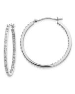 Liora 14k White Gold Diamond Fascination Round Hinged Hoop Earrings