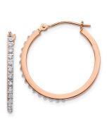 Eros 14k Rose Gold Diamond Fascination Round Hinged Hoop Earrings