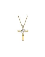 Front View 10k Yellow Gold Diamond Cross Pendant