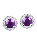 Amethyst and Diamond Silver Earrings