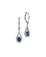 14K White Gold Teardrop Sapphire and Diamond Drop Earrings