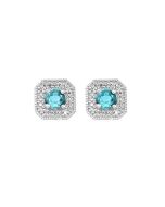 10k White Gold .85ctw Aquamarine and Diamond Stud Earrings