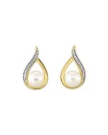 14k Yellow Gold .02ctw Diamond and Pearl Earrings