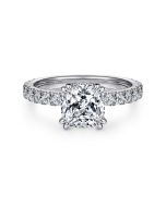 Alina - 14K White Gold Cushion Hidden Halo Diamond Semi-Mount Ring