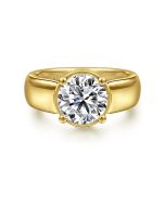 Elza - 14K Yellow Gold Wide Band Round Diamond Semi-Mount Ring