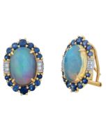 14k Yellow Gold Opal and Sapphire Earrings