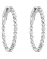 14k White Gold Diamond Inside-Out Hoop Earrings 1 CTW