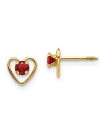 Pumpkin Spark 14k Madi K 3mm Genuine Garnet Birthstone Heart Earrings