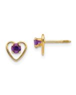 Minnie Pop 14k Madi K 3mm Genuine Amethyst Birthstone Heart Earrings
