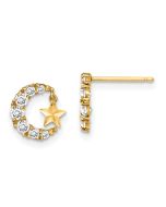 Turtle Nest 14k Madi K CZ Crescent Moon with D/C Star Dangle Post Earrings
