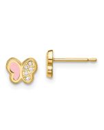 Zippy Nest 14k Madi K CZ Pink Enamel Butterfly Post Earrings