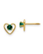 Skippy Pop 14k Madi K 3mm Created Emerald Birthstone Heart Earrings