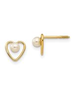 Button Bloom 14k Madi K 3mm FW Cultured Pearl Birthstone Heart Earrings