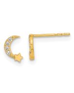 Button Song 14K Madi K Polished Moon and Star CZ Post Earrings