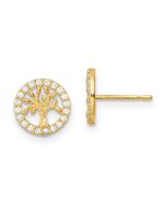 Cocoa Joy 14K Madi K Polished White CZ Tree of Life Post Earrings