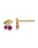 Wiggle Joy 14k Madi K Red CZ & Green Glass Cherry Post Earrings
