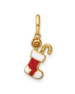 Sunny Bunny 14k Madi K Polished Red and White Epoxy Christmas Stocking with Candy Childrens Charm / Pendant