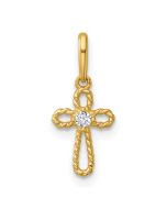 Clover Bean 14k Madi K Polished and Twisted Fancy CZ Cross Childrens Charm / Pendant